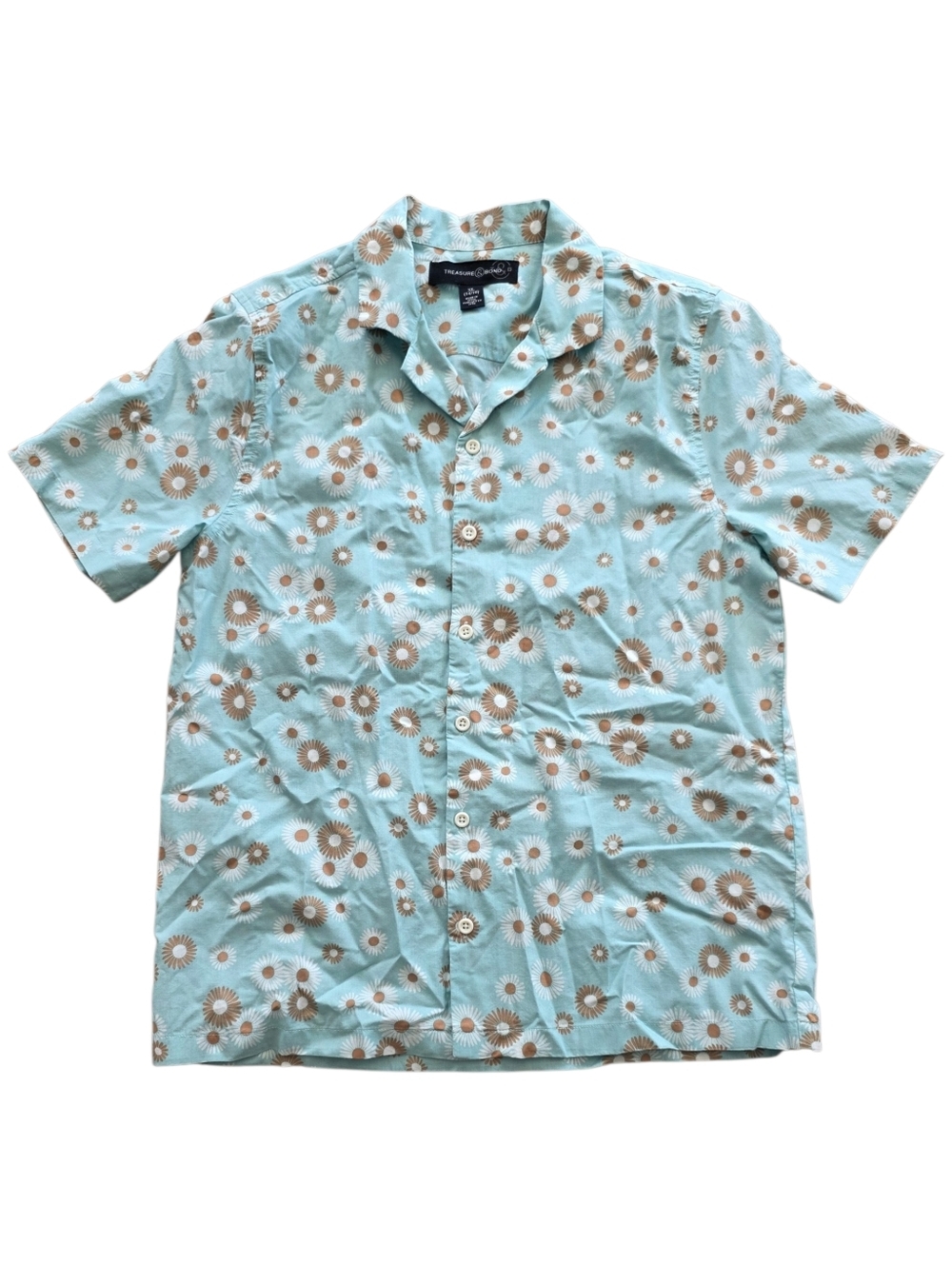 Treasure & Bond Light Aqua Floral Short-Sleeve Button-Down Shirt Boys XL